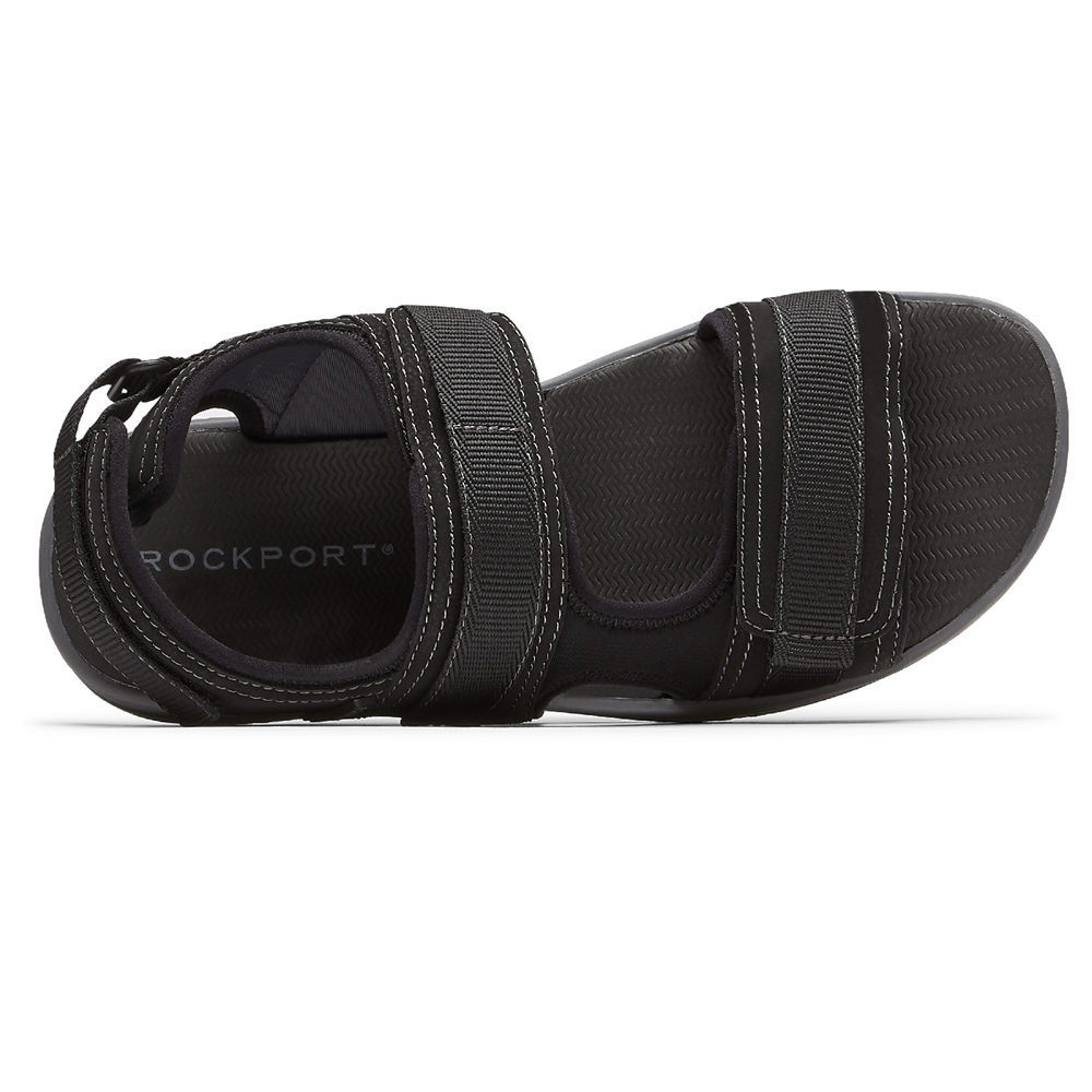 Rockport Singapore Mens Sandals - Lucky Bay Sport 3 Strap Black - MA6378125